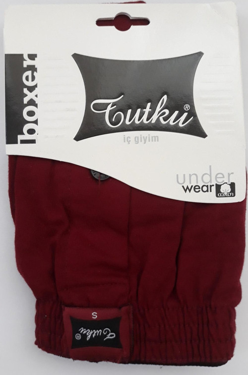 Erkek Penye Düğmeli Boxer Bordo Renk %100 Pamuk