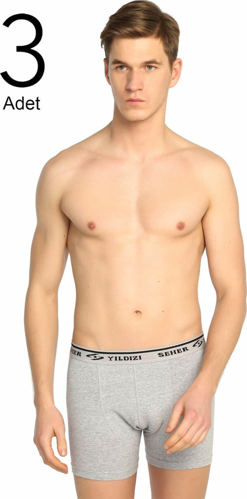 Erkek Gri 3'Lü Paket Likralı Boxer