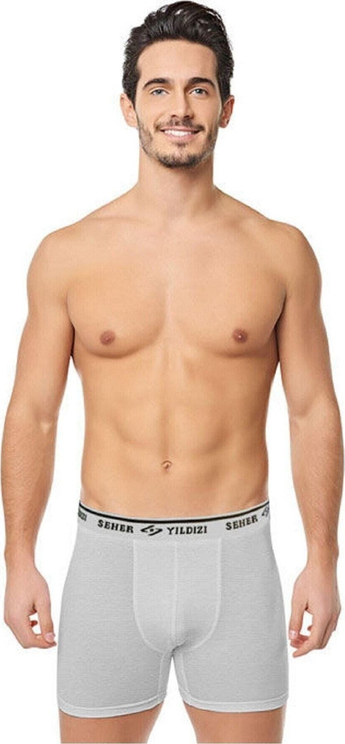 Erkek Gri 3'Lü Pamuklu Likralı Boxer 0060