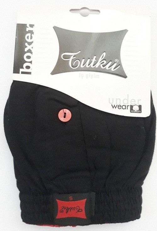 Erkek Siyah Penye Düğmeli Boxer 3 Lü