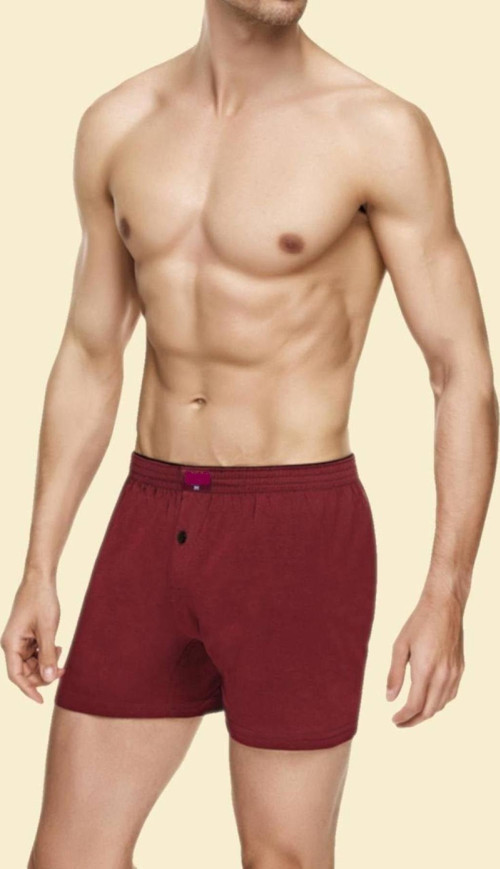 Erkek Penye Düğmeli Boxer Bordo Renk 4'Lü Paket %100 Pamuk