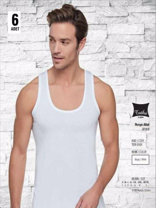 Erkek Beyaz Atlet 6 Lı Paket %100 Pamuklu