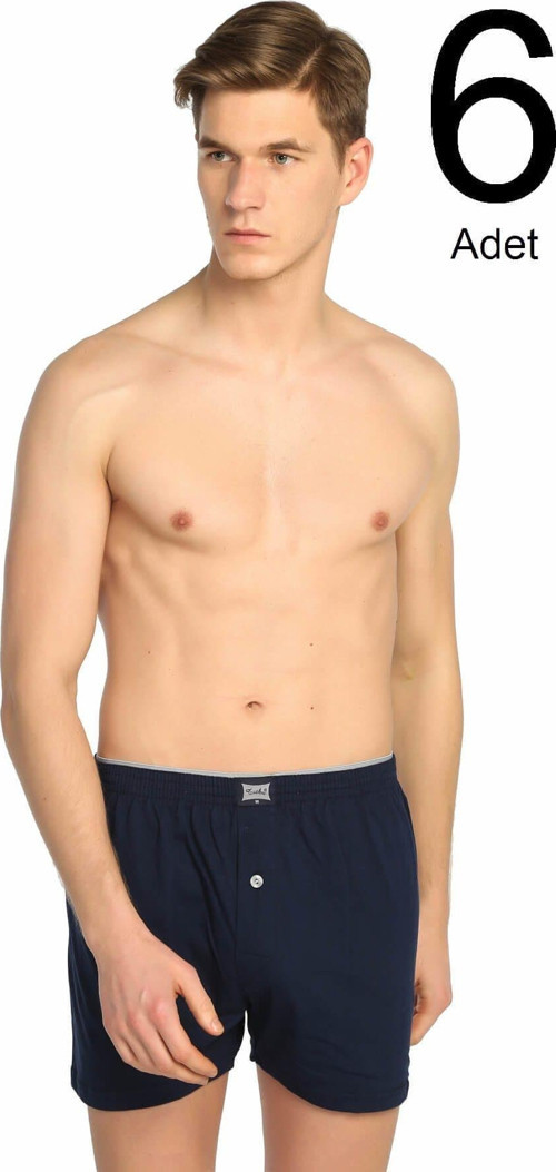 Erkek Lacivert 6'Lı Paket Penye Düğmeli Boxer