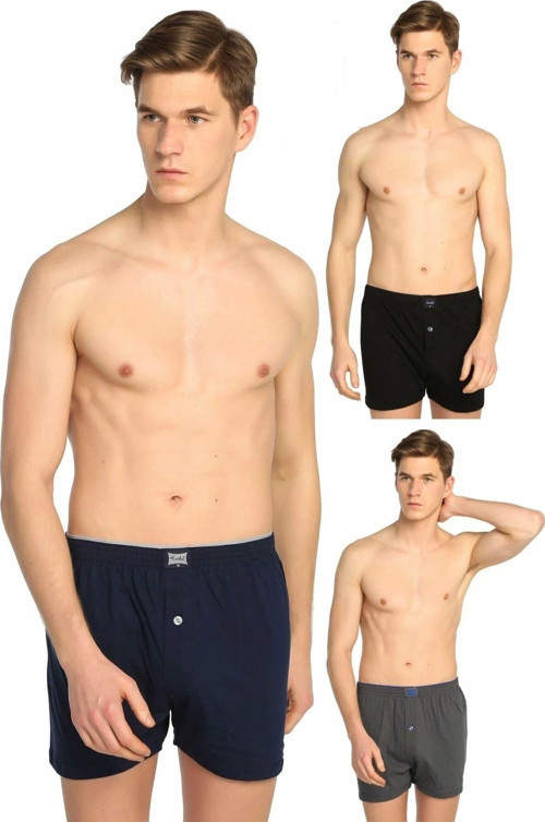 Erkek Penye Düz Boxer Siyah + Füme + Lacivert 6 Adet Abani Classic