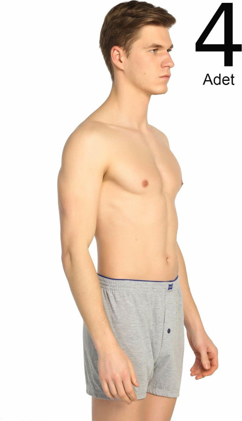 Erkek Gri 4'Lü Paket Penye Düğmeli Boxer Elf568T0117Ccm4