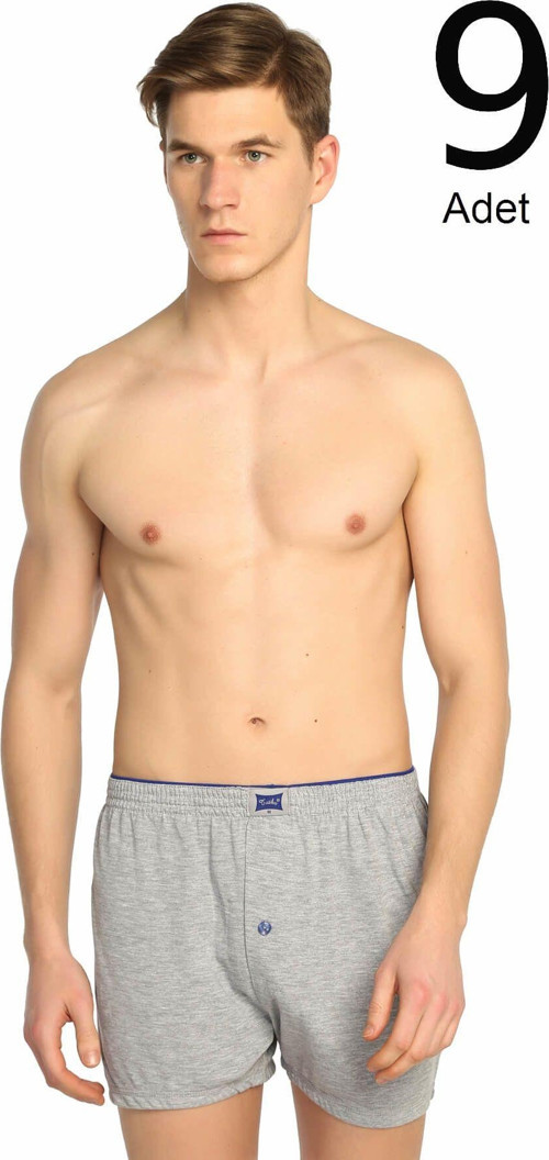 Erkek Gri 9'Lu Paket Penye Düğmeli Boxer Elf568T0117Ccm9