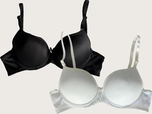 Aria's Closet Siyah-Beyaz 2'li Mikro Kumaş Push Up Dolgulu Balenli Günlük Destekli Sütyen