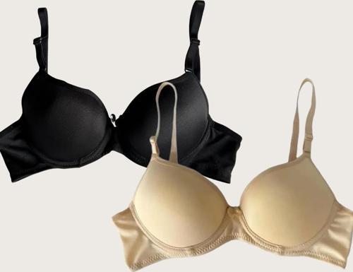 Aria's Closet Siyah-Ten 2'li Mikro Kumaş Push Up Dolgulu Balenli Günlük Destekli Sütyen