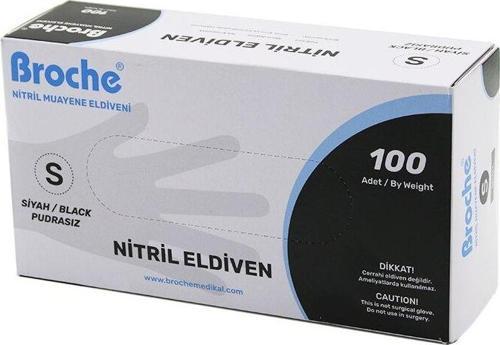 BROCH  S BEDEN SİYAH PUDRASIZ NİTRİL MUAYENE ELDİVENİ  100LÜ (5060)