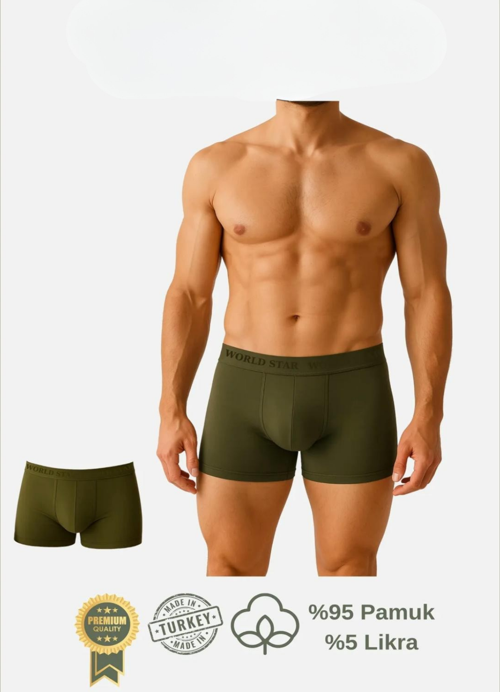 Aria's Closet Pamuklu Düz Haki Renk Erkek Boxer