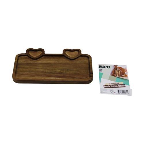 AKASYA DİKDÖRTGEN   3 BÖLMELİ=2İN1 KALP BÖLME+1  AHŞAP SERVİS SUNUM TEPSİ - TAHTASI  25 X 14 X 1.4CM (5060)