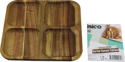 AKASYA KARE 4 BÖLMELİ AHŞAP SERVİS SUNUM TEPSİ - TAHTASI 20 X 1.4CM (5060)