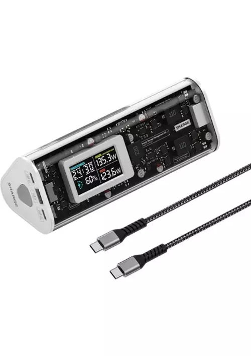 170W - Yüksek Güçlü ve Şeffaf Tasarımlı GaN Powerbank - Beyaz