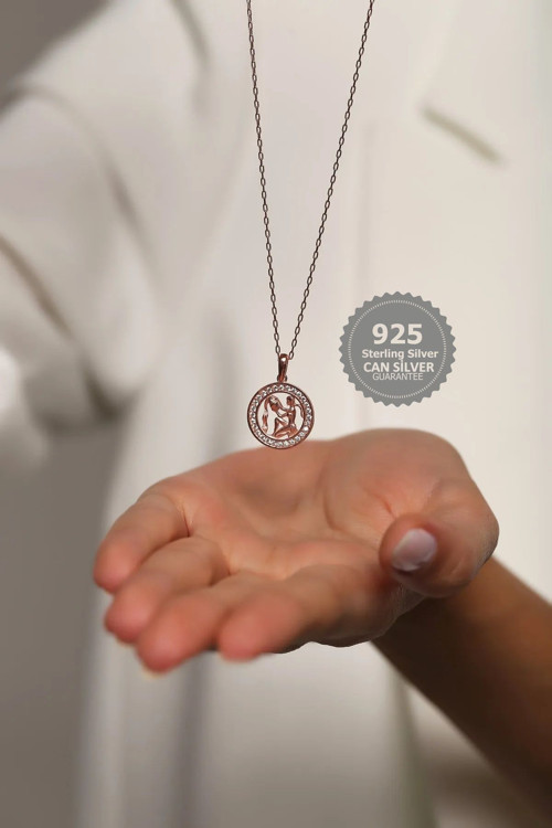 925 Ayar Gümüş Rose Kova Burç Kolye