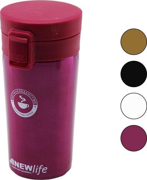 ÇELİK=18-8 METAL TERMOS KUPA BARDAK 300ML FİLTRELİ KULPSUZ BAS-AÇ KİLİTLİ KAPAK (5060)