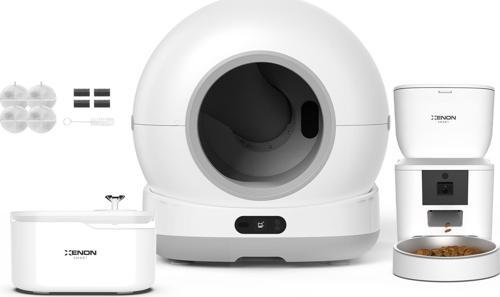 Akıllı Otomatik Kedi Tuvaleti Paslanmaz Çelik Kaseli 4LT Hazneli Mama Kabı Led Işıklı Su Pınarı ve Filtre 4'lü Pet Seti