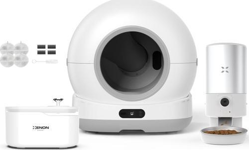 Akıllı Otomatik Kedi Tuvaleti Paslanmaz Çelik Kaseli 5LT Hazneli Mama Kabı Led Işıklı Su Pınarı ve Filtre 4'lü Pet Seti
