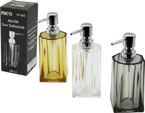 UZUN KARE TABAN - YVRLK AĞIZ - 4+4=8GEN GÖVDE ŞEFFAF - RENKLİ AKRİLİK - MİKA KRİSTAL SIVI SABUNLUK 280ML (5060)