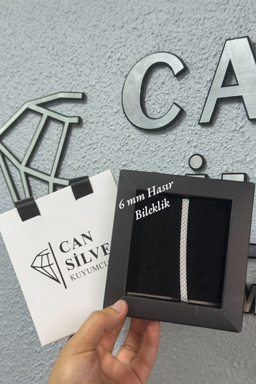 925 Ayar Gümüş Hasır Bileklik 6 Mm-İtalyan Hasır Bileklik