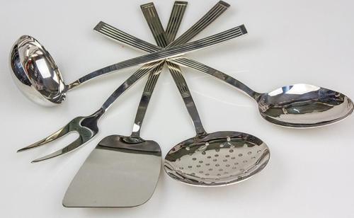 5'li Çelik Spatula Servis Kaşığı Çatalı Kevgir Kepçe Takımı Seti