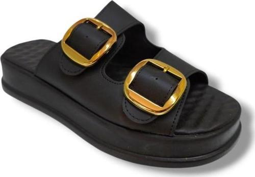 K105-25 Deri Anatomik Çift Bant Dolgu Taban Kadın Terlik