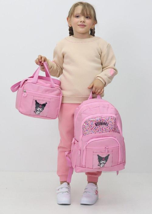 Kuromi 3'lü Çanta Seti Sırt Çantası Beslenme Çantası Kalemlik İlkokul Çantası Peluş Oyuncak Hediyeli