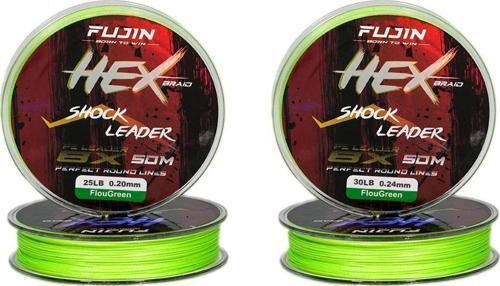 Hex Braid 8x  Fluo Green PE İP Shock Leader 50 mt Fluo Green-0,20 mm