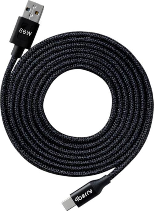 ECO-AC Siyah USB-A›USB-C Örgülü Kablo – 66 W Hızlı Şarj, Dayanıklı