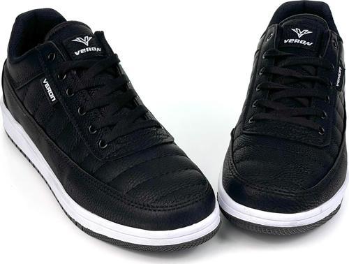 Erkek Siyah Beyaz Bağcıklı Rahat Günlük Sneaker Cilt Spor Ayakkabı