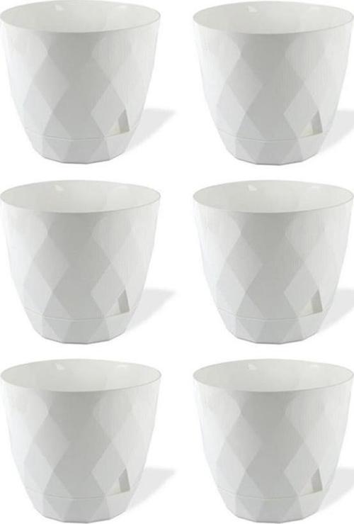 KRS-453 Yakamoz Tabaklı Plastik Saksı Takımı 2.4 lt Beyaz 6 Adet