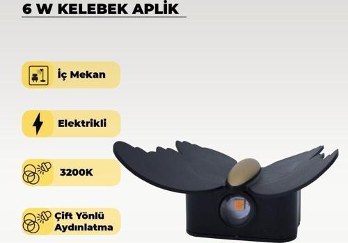 6W. Kelebek Aplik Çift Yönlü 3200K Sarı Işık