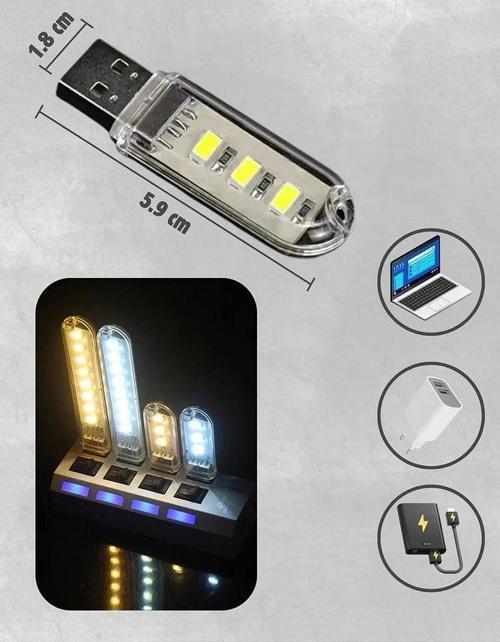 Taşınabilir Mini Usb Led Lamba 3 Led Beyaz 5730 Smd Kamp Stick Led