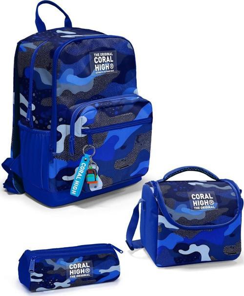 Lacivert Saks Kamuflaj Desenli 3’lü Okul Çanta Seti SET0123689