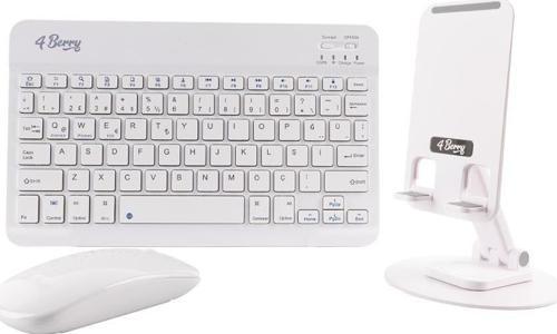 Kablosuz Klavye Mouse ve Stand Seti  + Ayarlanabilir Telefon Standı BEYAZ