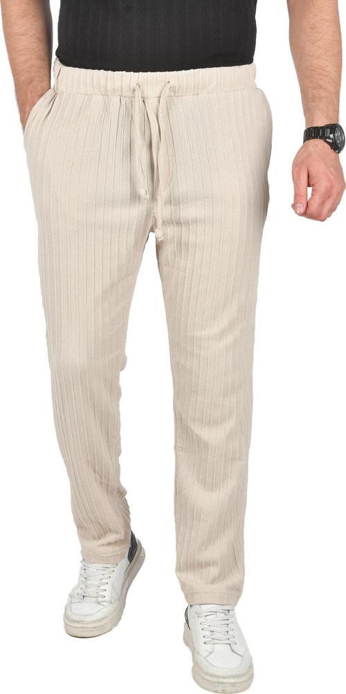 Erkek Bej Rahat Kesim Örme Kumaş Beli Lastikli İnce Spor Pantolon 2502216