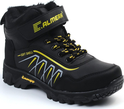 Unisex Çocuk Siyah Sarı İçi Kürklü Kışlık Termo Taban Suya Soğuğa Dayanıklı Günlük Rahat Outdoor Bot