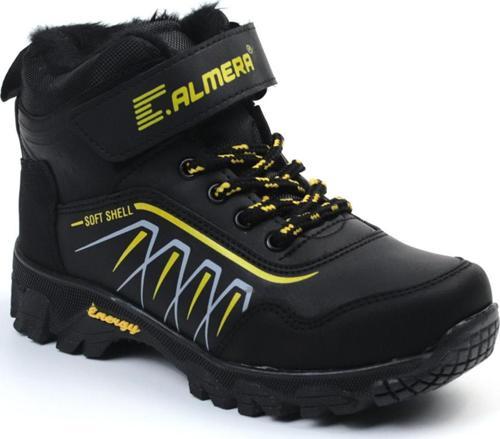 Unisex Çocuk Siyah Sarı İçi Kürklü Kışlık Termo Taban Suya Soğuğa Dayanıklı Günlük Rahat Outdoor Bot