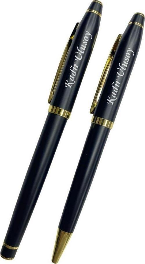 TSK Logolu Kişiye Özel İsim Yazılı Deri Kutulu 2'li Kalem Seti | Roller ve Tükenmez Kalem