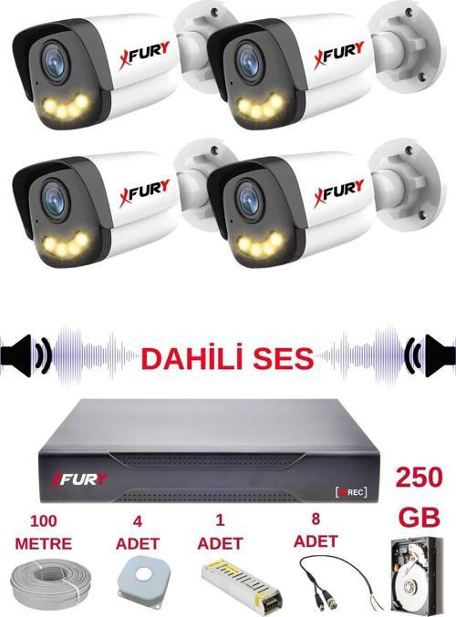 4 LÜ Sesli Gece Renkli Görüş Güvenlik Kamerası Su Geçirmez Güvenlik Kamerası Seti 5590s 250GB