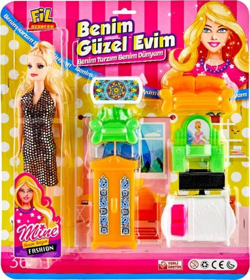 Fil Oyuncak Benim Güzel Evim Bebek ve Mobilyalı Ev Seti 7 Parça