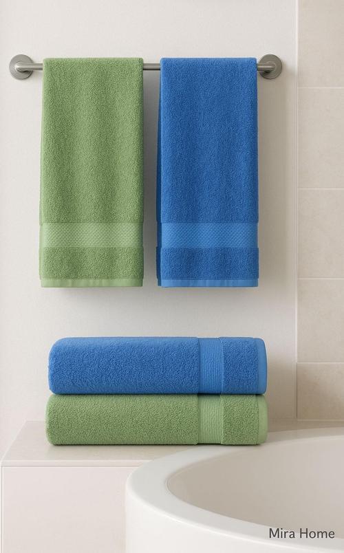 4 Parça Ekonomik Banyo Havlu Takımı %100 Pamuklu Quickdry Mavi