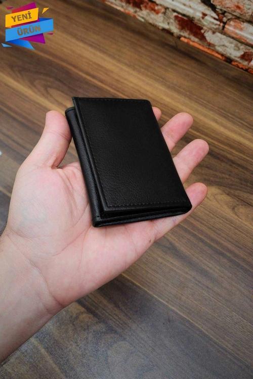Erkek Cüzdan |3 Katlamalı | Çıtçıtlı Kapak | 7 Kart Cepli | Kücük Modern Tasarım | Siyah Renk