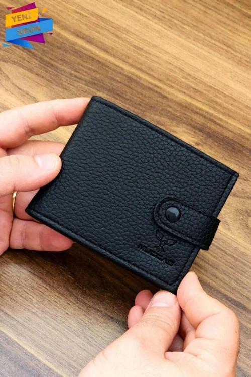 Erkek Cüzdan | Çıtçıtlı Kapak | 10 Kart Cepli | Modern Tasarım | Siyah Renk