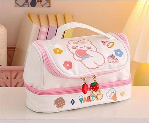 FIY 21 x 13 x 9.5 cm. Fermuarlı Desenli Kalem Kutusu - Pembe
