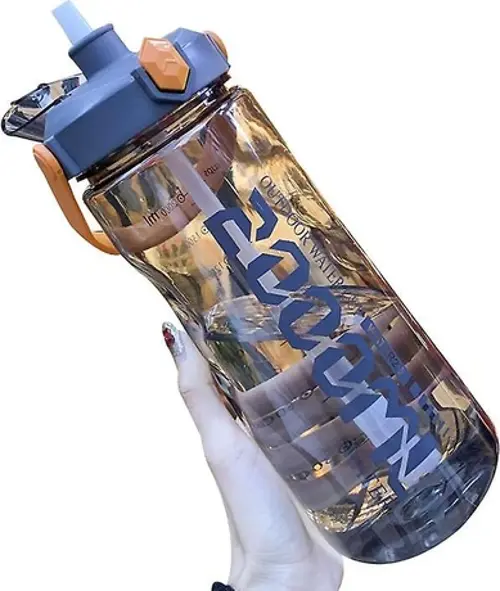  1500 ml Büyük Kapasiteli Taşınabilir Taşınabilir Saman Sızdırmaz Spor Su Şişesi (Siyah) 