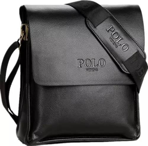 Polo Videng Erkek Günlük Su Geçirmez Deri Omuz Çantası Siyah 