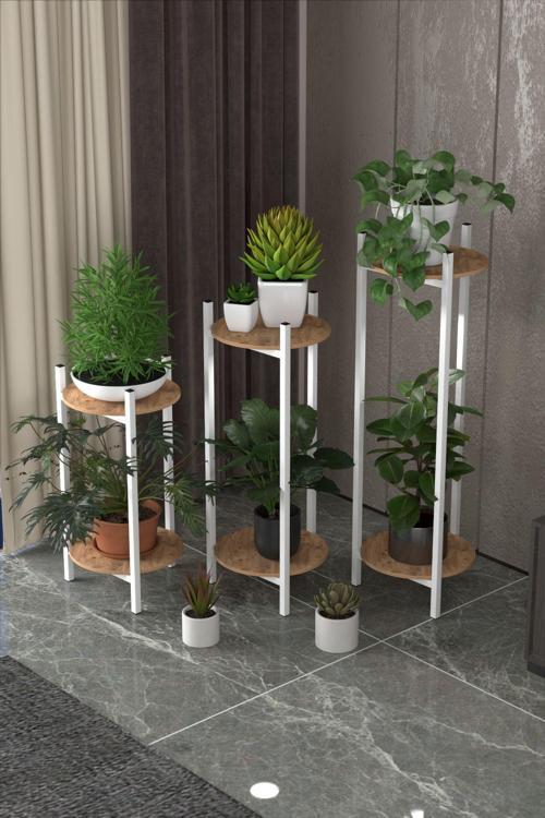 3 Lü Metal Yuvarlak Beyaz Çiçeklik Seti . Saksılık . 1490