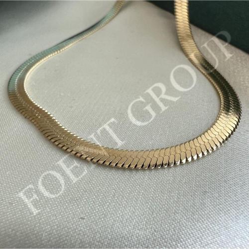 Kadın Gold Renk Yılan Sırtı Düz Zincir Kolye 40 Cm Paslanmaz Çelik
