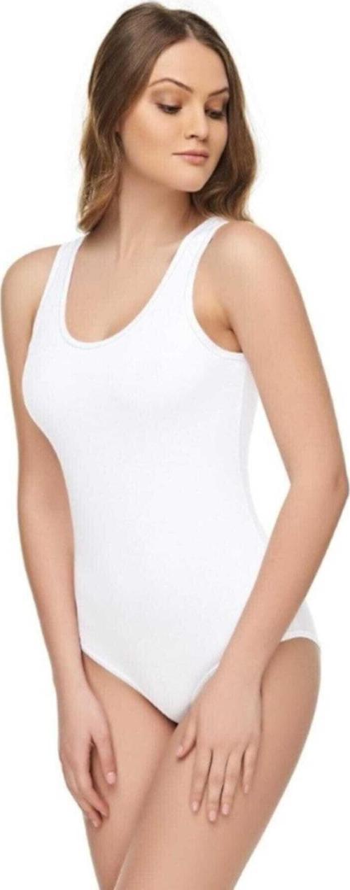 Kadın Beyaz Elastan Pamuklu Likralı Geniş Askılı Body