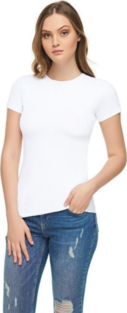 Kadın Beyaz 3'Lü Paket Sıfır Yaka Likralı  T-Shirt
